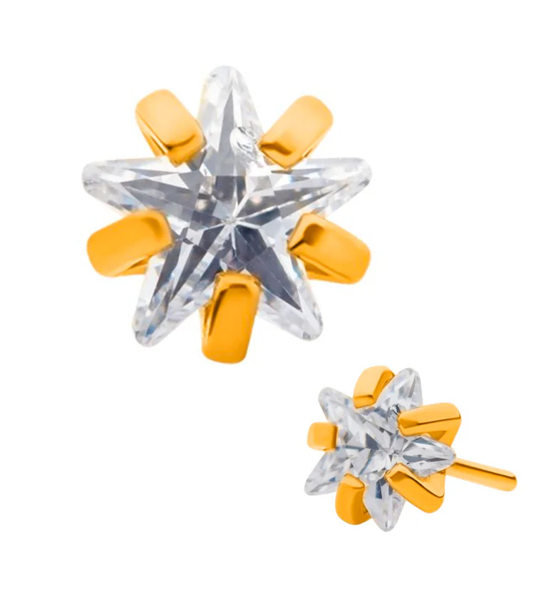 24kt Gold PVD Titanium Star CZ Threadless Top - Mrs Treak