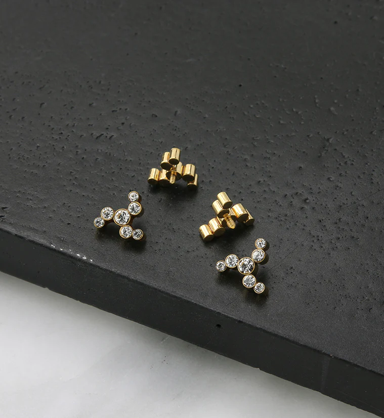 Gold PVD Whirl CZ Titanium Internally Threaded Top - Mrs Treak