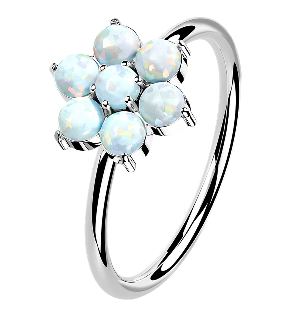 14kt White Gold Opalite Flower Hoop Ring - Mrs Treak