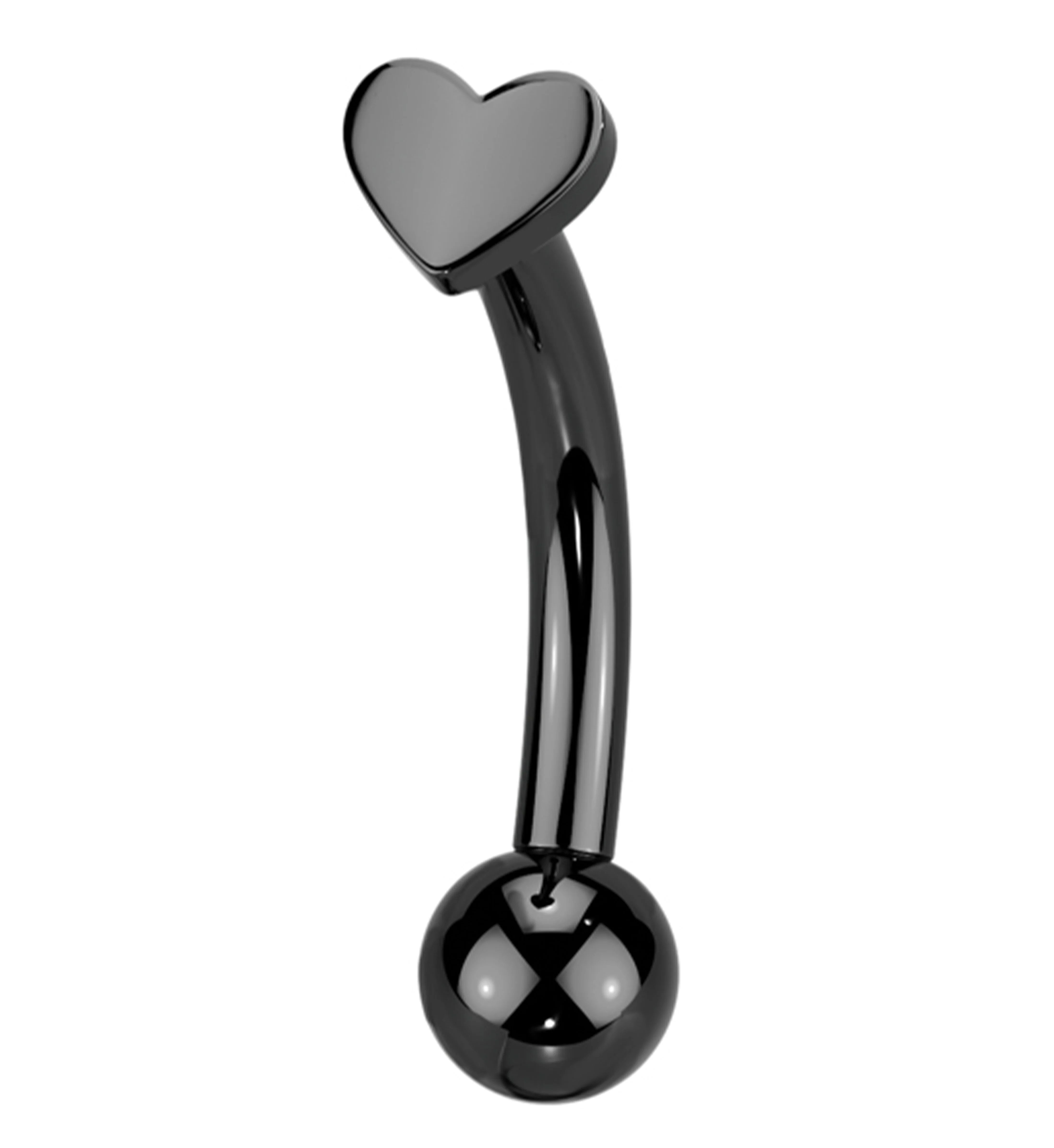Black PVD Heart Titanium Threadless Curved Eyebrow Barbell - Mrs Treak