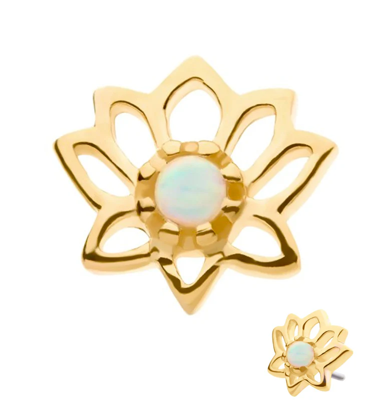 14kt Gold Lotus Flower White Opalite Threadless Top - Mrs Treak