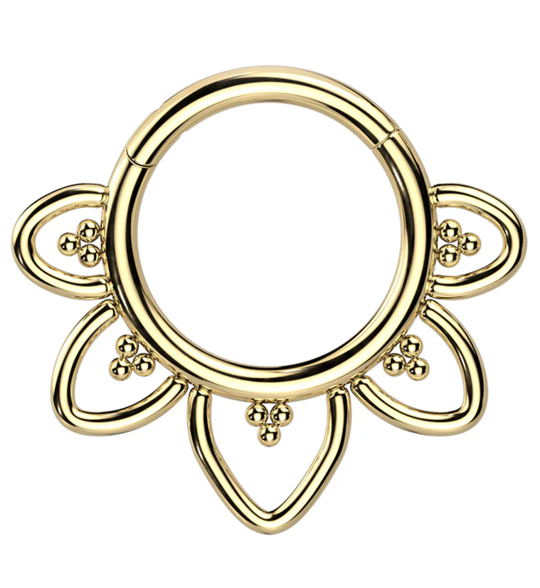 Gold PVD Flower Trace Titanium Hinged Segment Ring - Mrs Treak