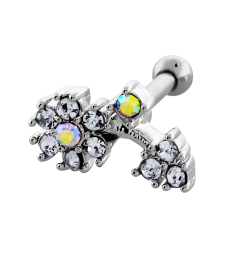 Flower Rainbow Aurora CZ Cartilage Barbell - Mrs Treak