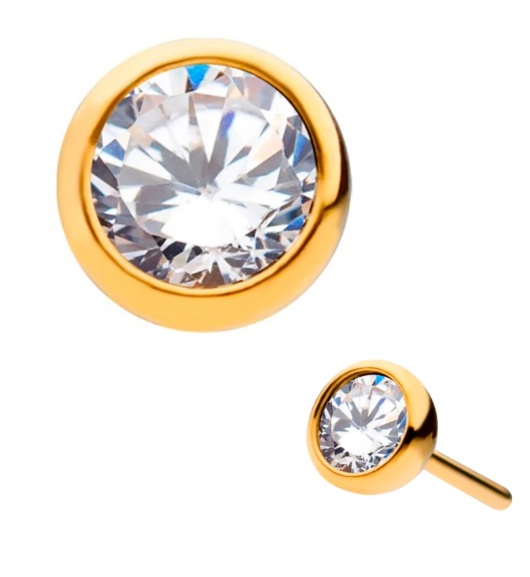 24kt Gold PVD Titanium Bezel Set CZ Threadless Top - Mrs Treak