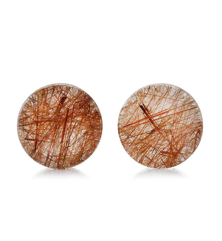 Rutilated Quartz Stone Plugs 3/4