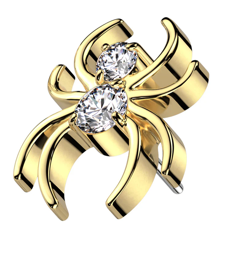 Gold PVD Widow Spider Clear CZ Titanium Threadless Top - Mrs Treak