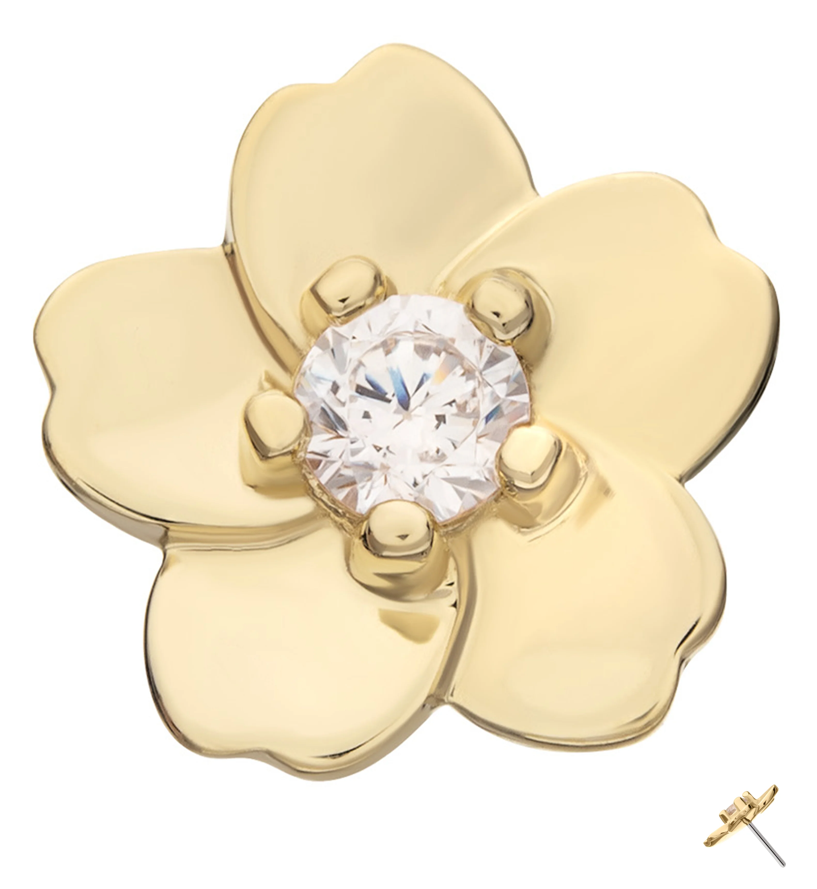 14kt Gold Floral Blossom Clear CZ Threadless Top - Mrs Treak