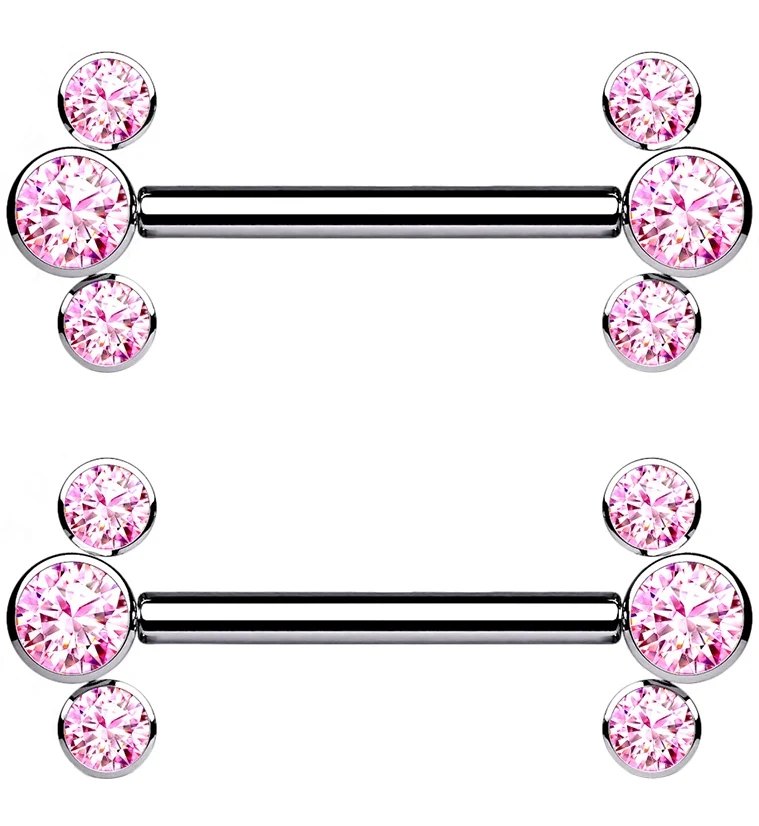 Pink Cluster CZ Threadless Titanium Nipple Bars - Mrs Treak