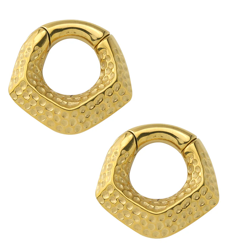 Gold PVD Hammered Point Hinged Ear Weights - Mrs Treak