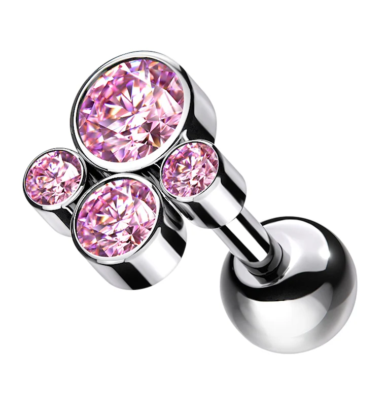 Pink CZ Bunch Titanium Cartilage Barbell - Mrs Treak