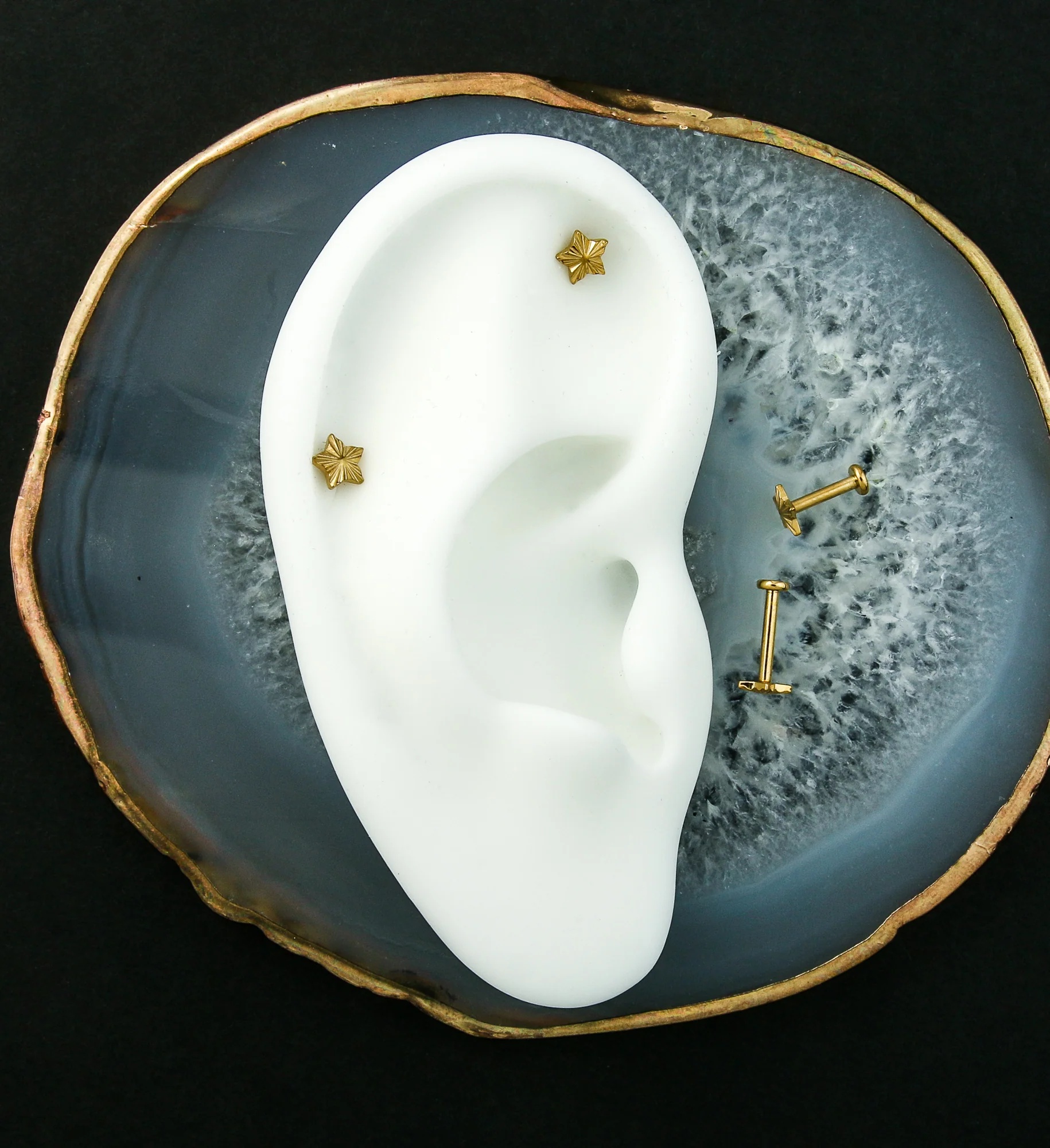 Gold PVD Star Score Internally Threaded Titanium Labret - Mrs Treak