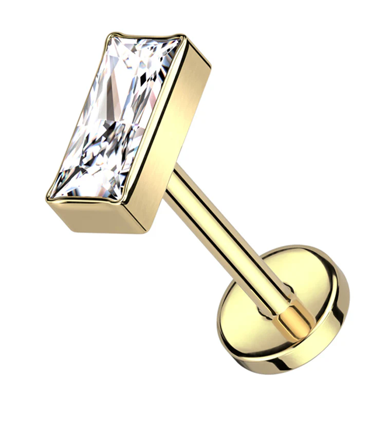 Gold PVD Baguette Clear CZ Threadless Titanium Labret - Mrs Treak