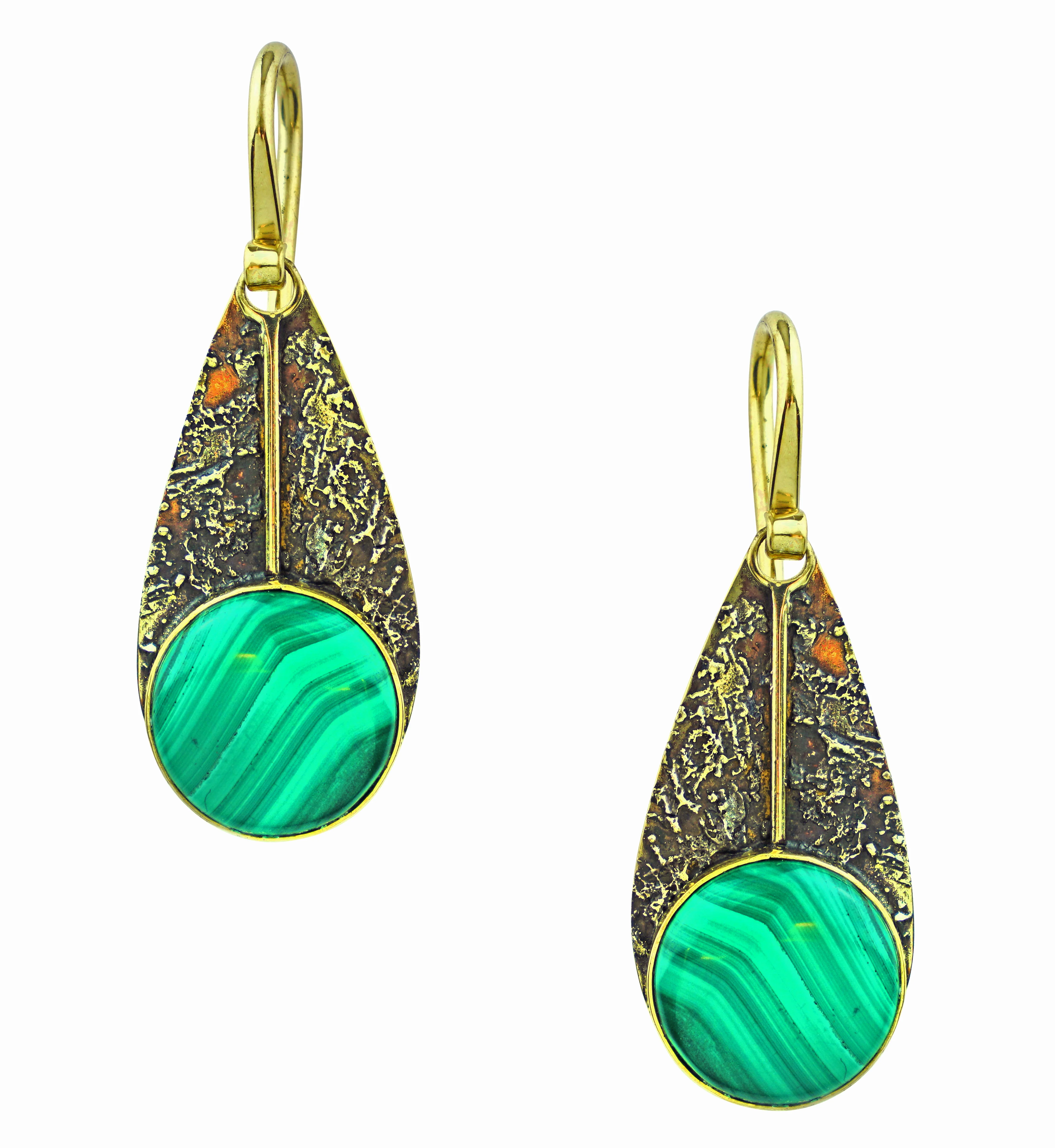 Scaled Dangle Malachite Stone Inlay Brass Earrings - Mrs Treak