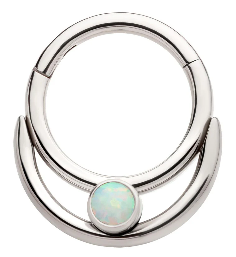 Double Hoop Bezel White Opalite Stainless Steel Hinged Segment Ring - Mrs Treak