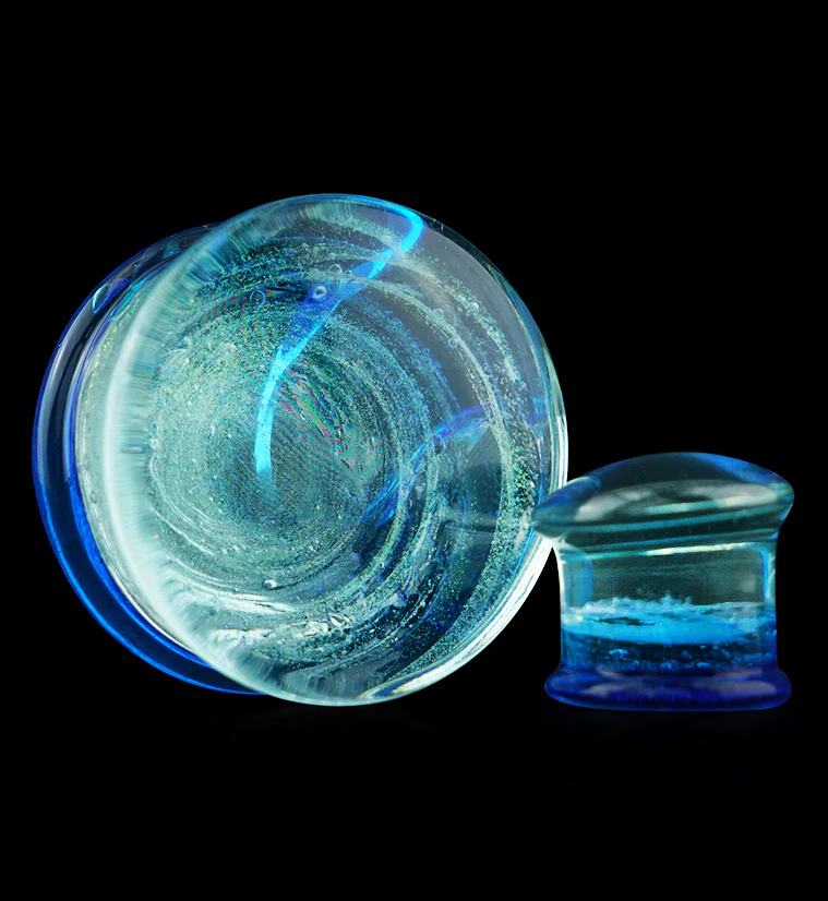 Blue Cosmos Glass Double Flare Plugs - Mrs Treak