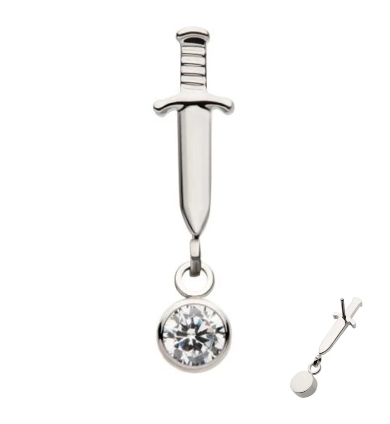 Dagger Dangle Clear CZ Threadless Top - Mrs Treak