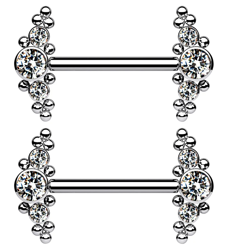 14G Beaded CZ Titanium Nipple Ring Barbell - Mrs Treak
