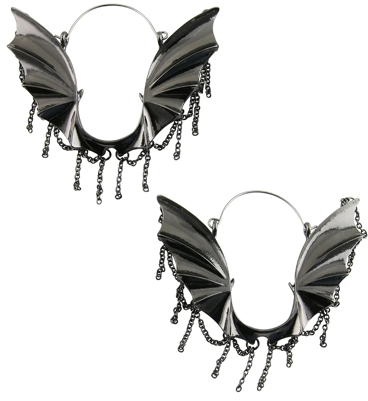20G Black Bat Chain Plug Hoops - Mrs Treak