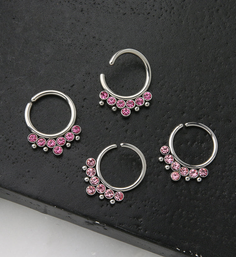Pink CZ Rally Annealed Seamless Hoop Ring - Mrs Treak