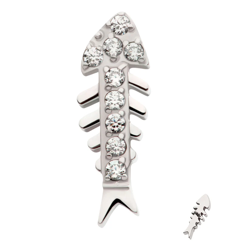 Fishbone Clear CZ Internally Threaded Titanium Top - Mrs Treak