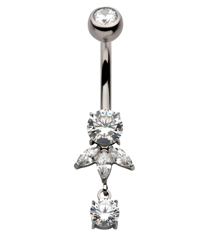 Sepal Dangle Clear CZ Internally Threaded Titanium Belly Button Ring - Mrs Treak
