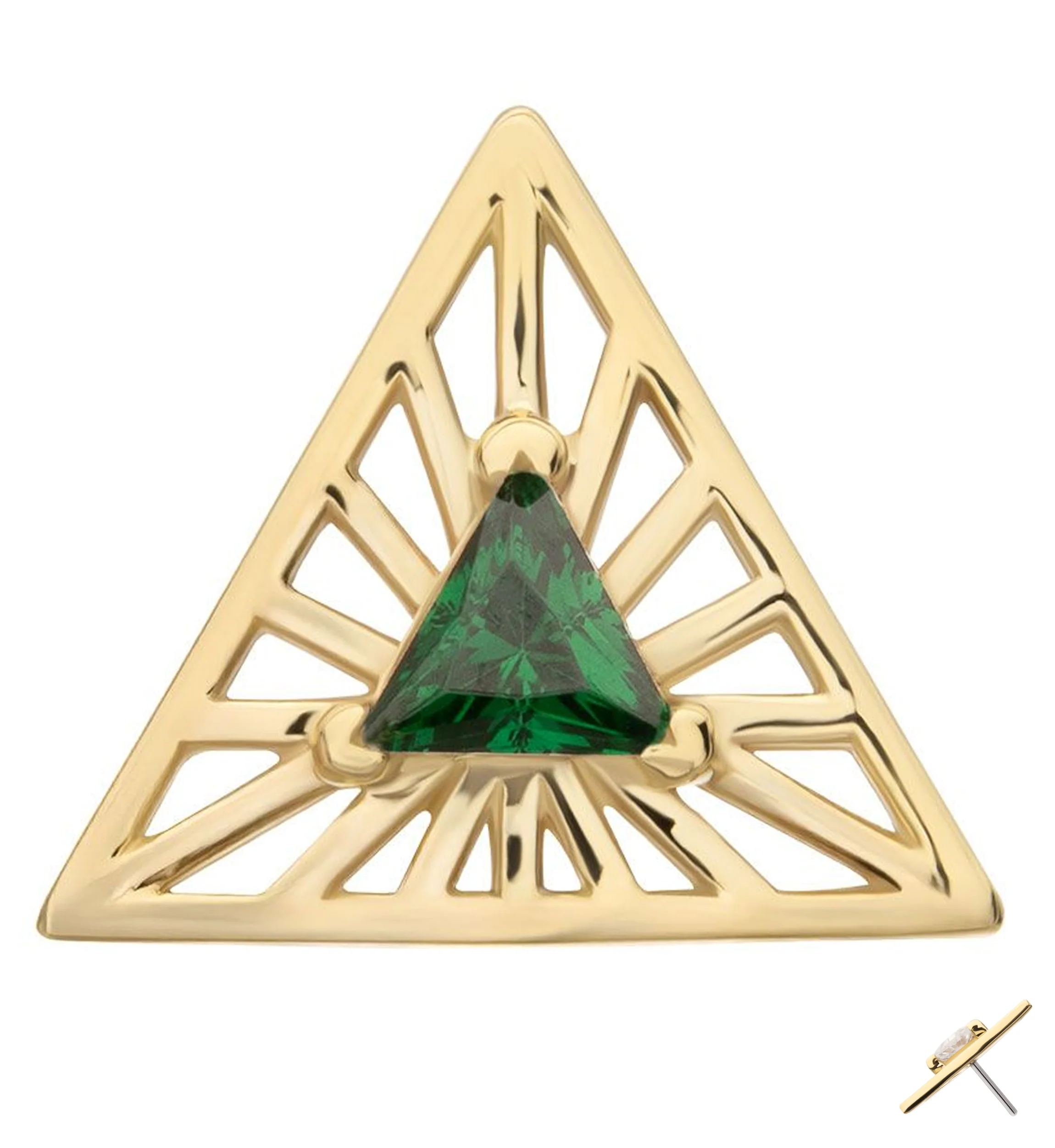 14kt Gold Empire Triangle Emerald CZ Threadless Top - Mrs Treak