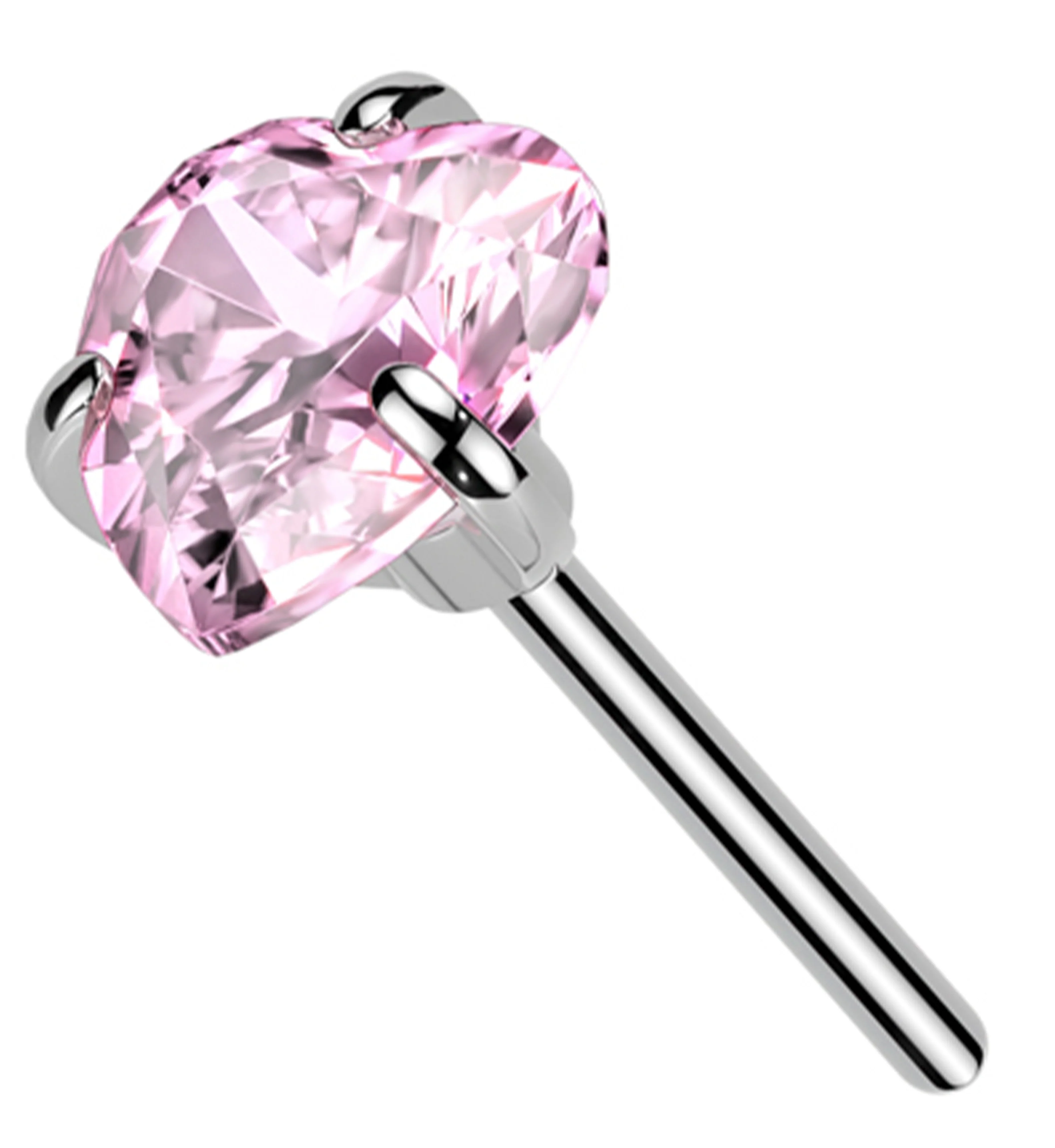 Heart Prong Pink CZ Titanium Threadless Top - Mrs Treak