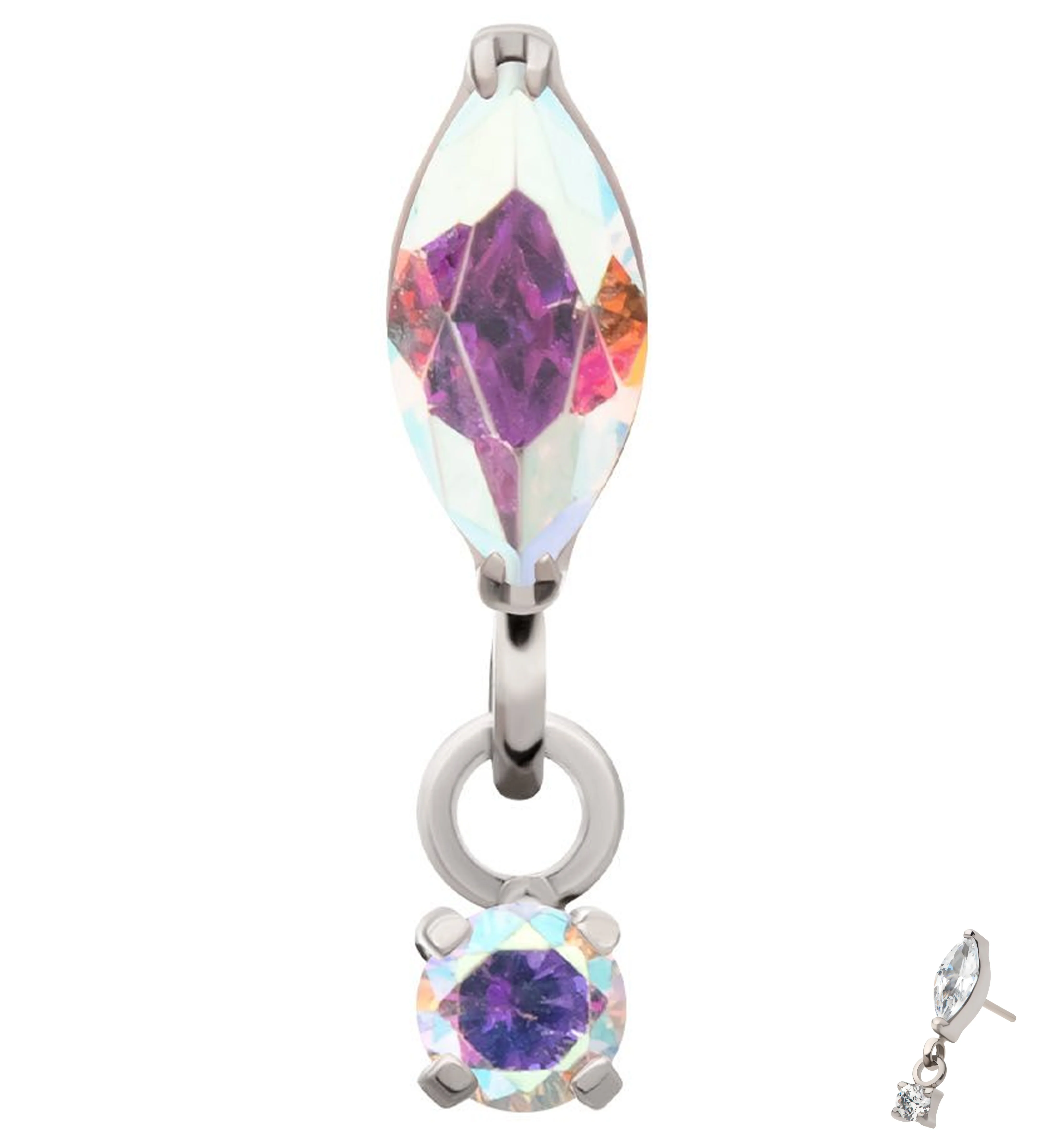 Marquise Rainbow Aurora CZ Dangle Titanium Threadless Top - Mrs Treak