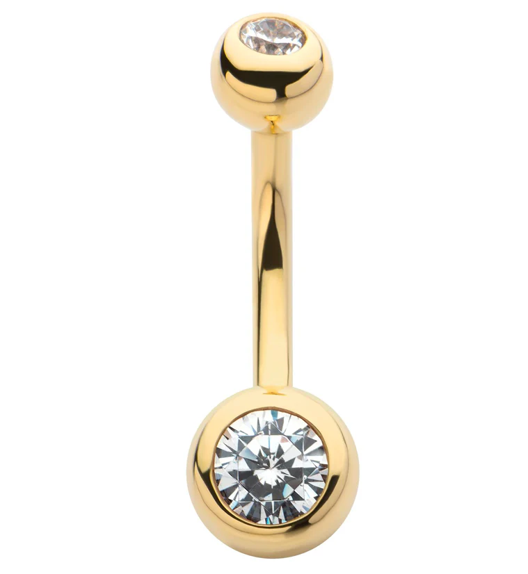 14kt Gold Bezel Clear CZ Belly Button Ring - Mrs Treak