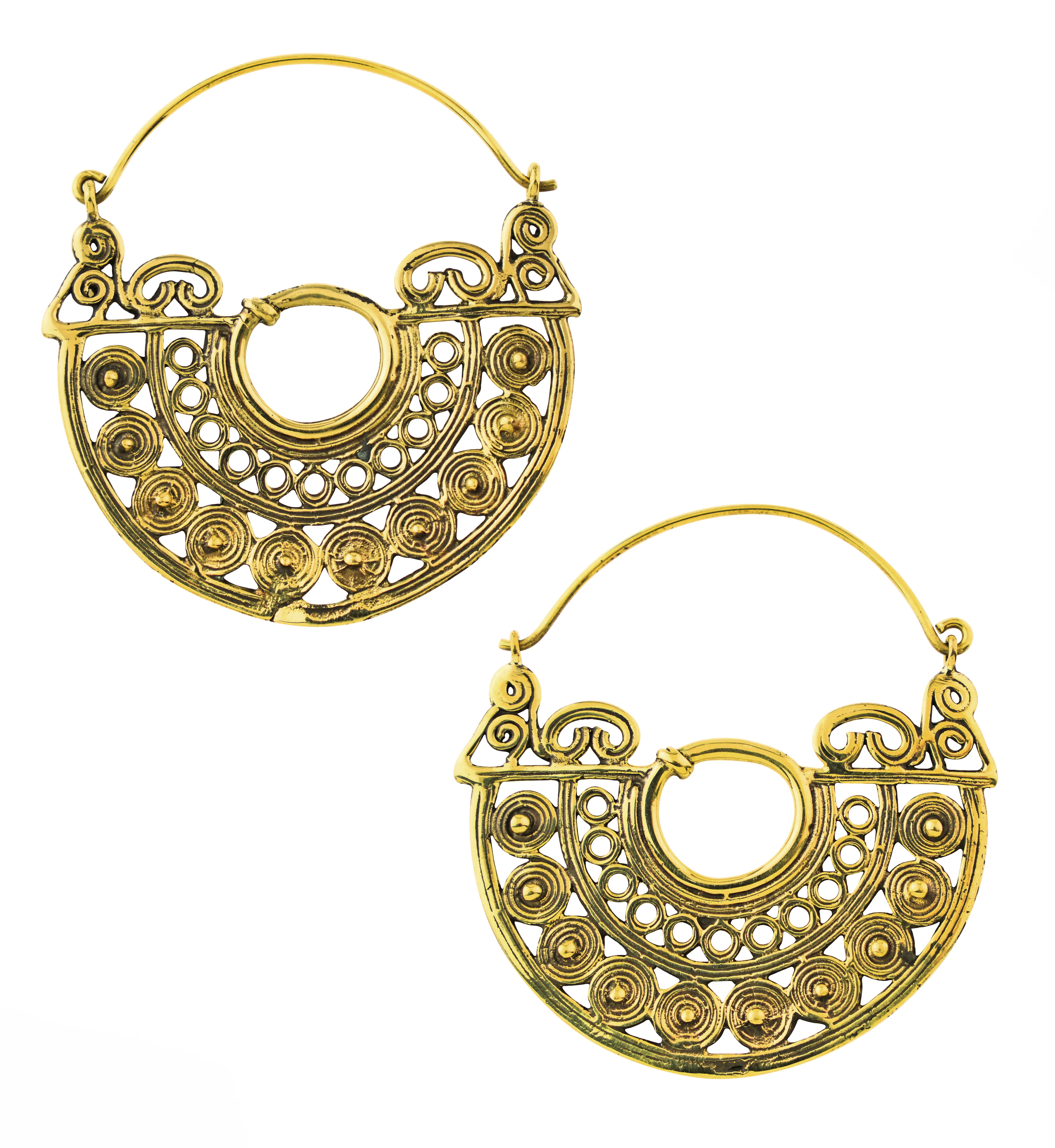 Swirling Spheres Brass Plug Hoops / Earrings - Mrs Treak