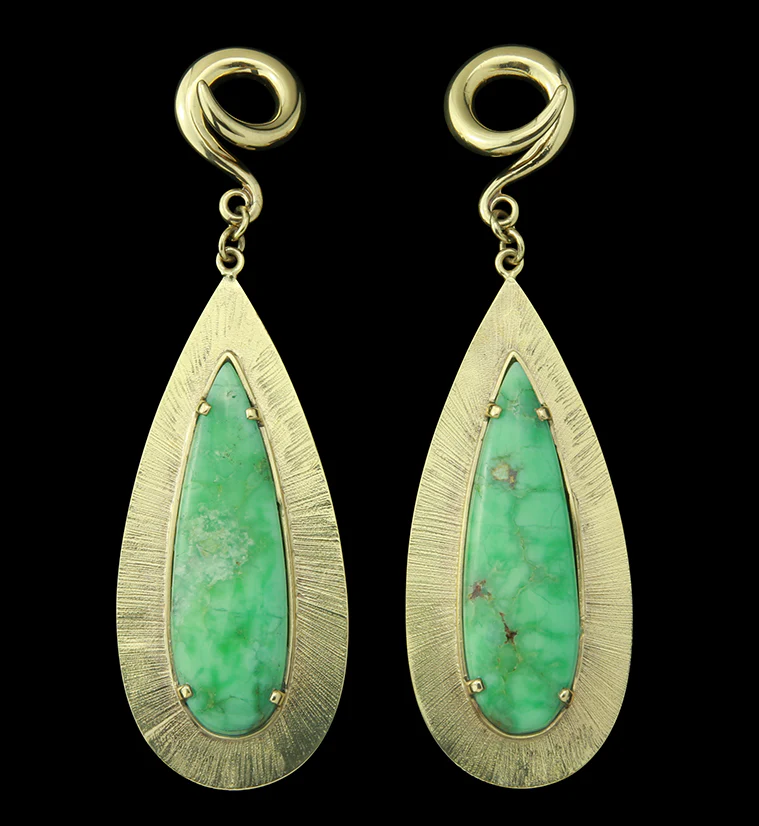 Score Chrysoprase Stone Brass Ear Weights - Mrs Treak
