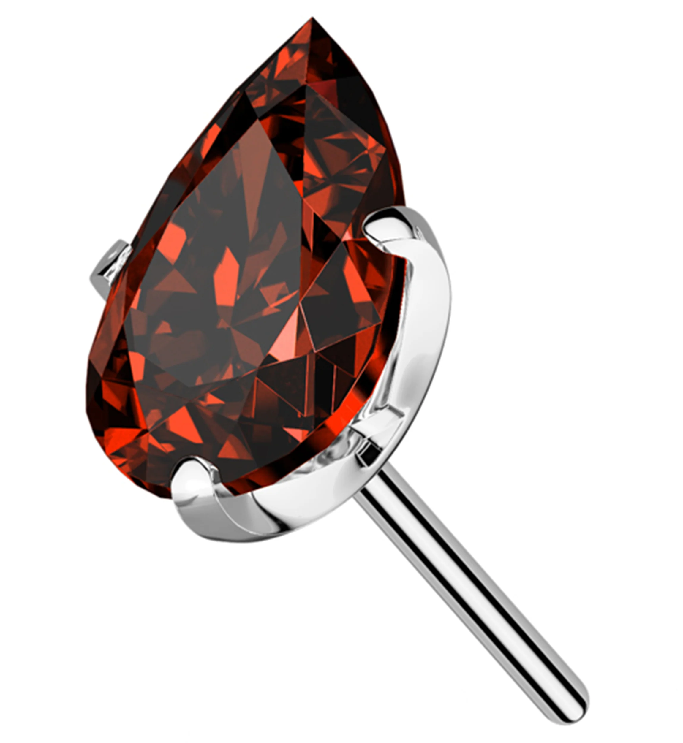 Prong Teardrop Red CZ Titanium Threadless Top - Mrs Treak