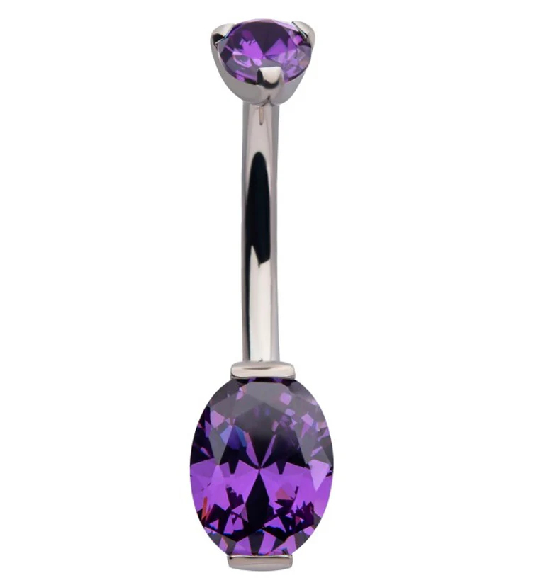 Amethyst Oval CZ Titanium Belly Button Ring - Mrs Treak