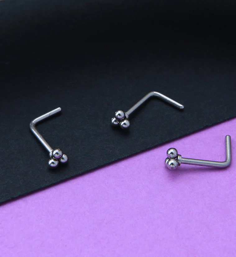 Beaded Triad L Bend Nose Stud - Mrs Treak