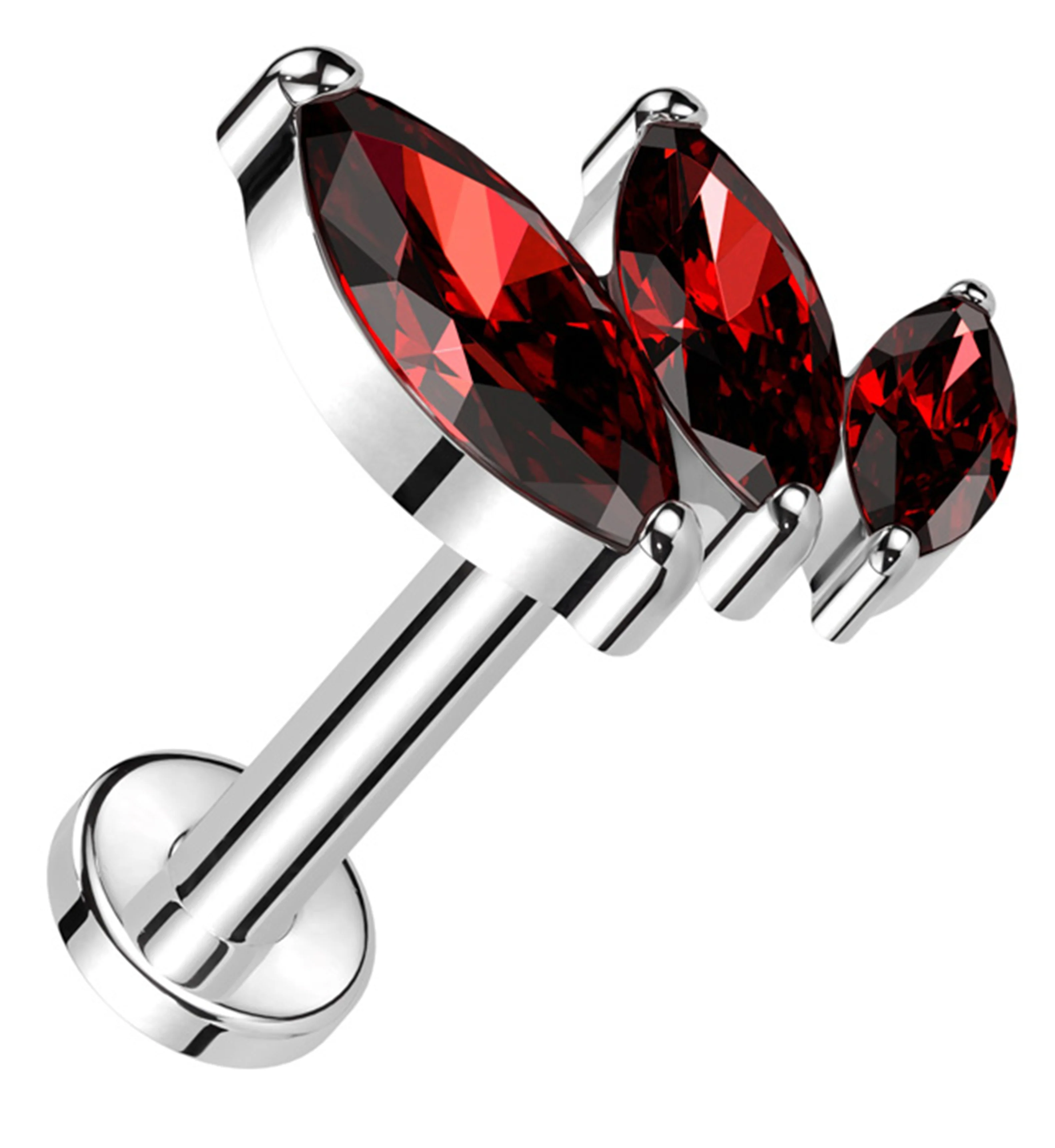 Triple Marquise Red CZ Titanium Threadless Labret - Mrs Treak