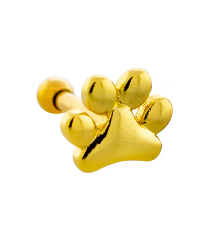 Gold PVD Paw Print Stainless Steel Cartilage Barbell - Mrs Treak