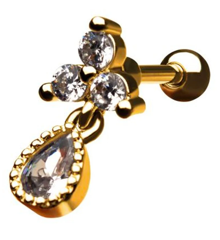 18G Gold PVD Trinity CZ Dangle Cartilage Barbell - Mrs Treak