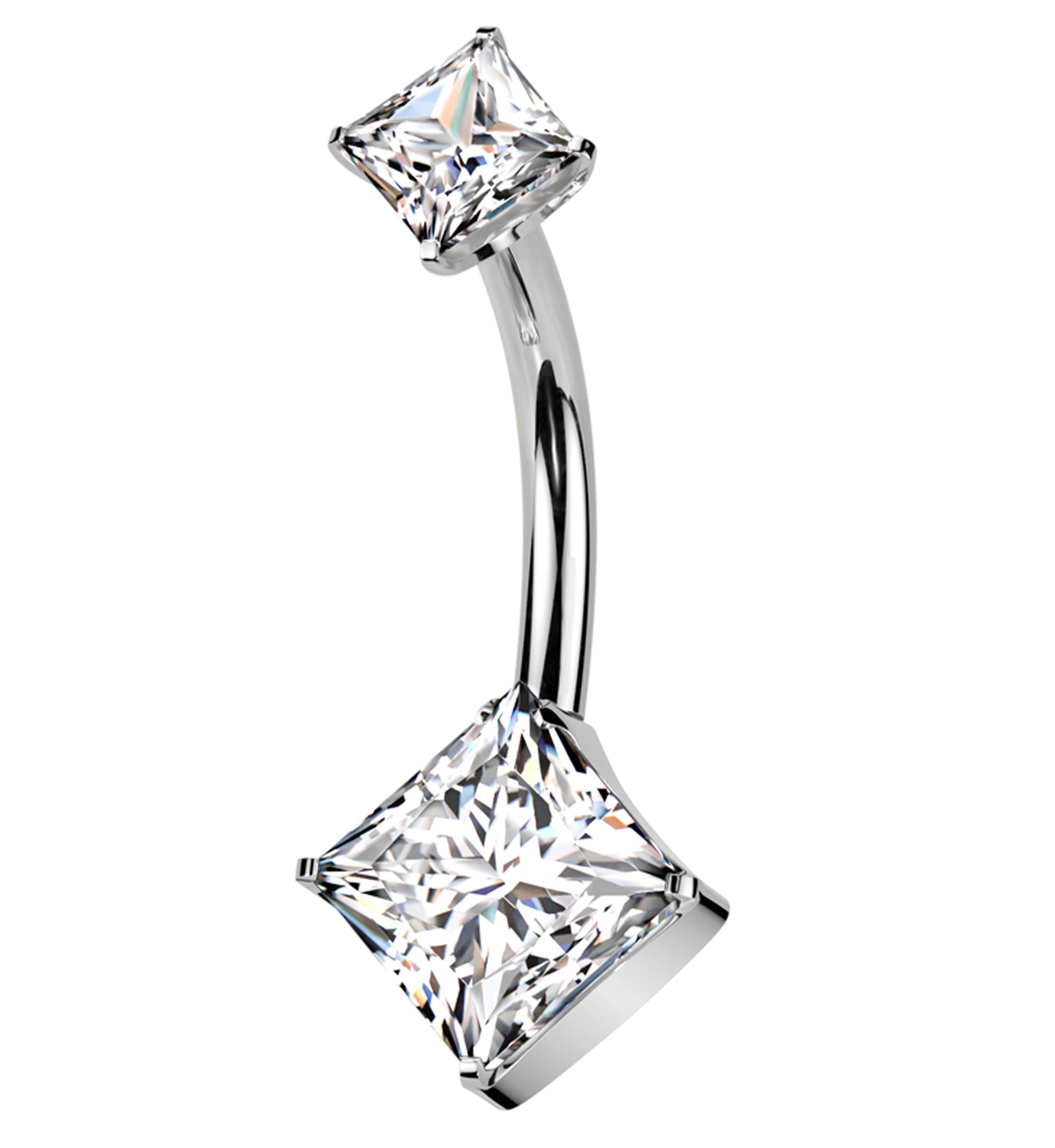 Clear CZ Rhombus Titanium Threadless Belly Button Ring - Mrs Treak