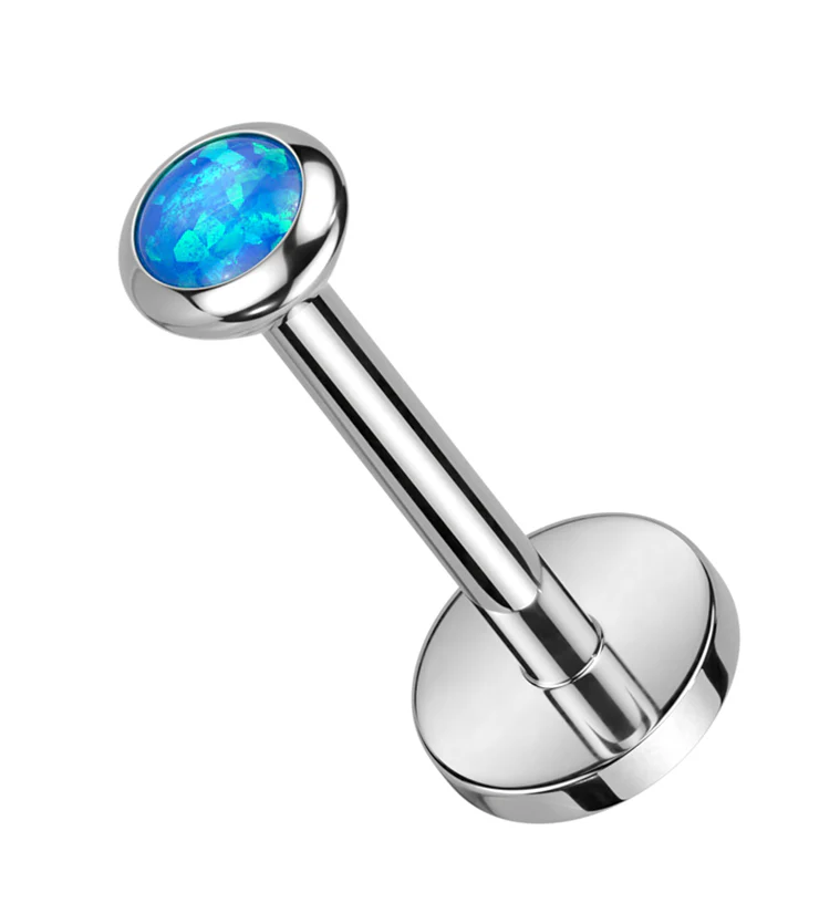 Flat Blue Opalite Titanium Threadless Labret - Mrs Treak