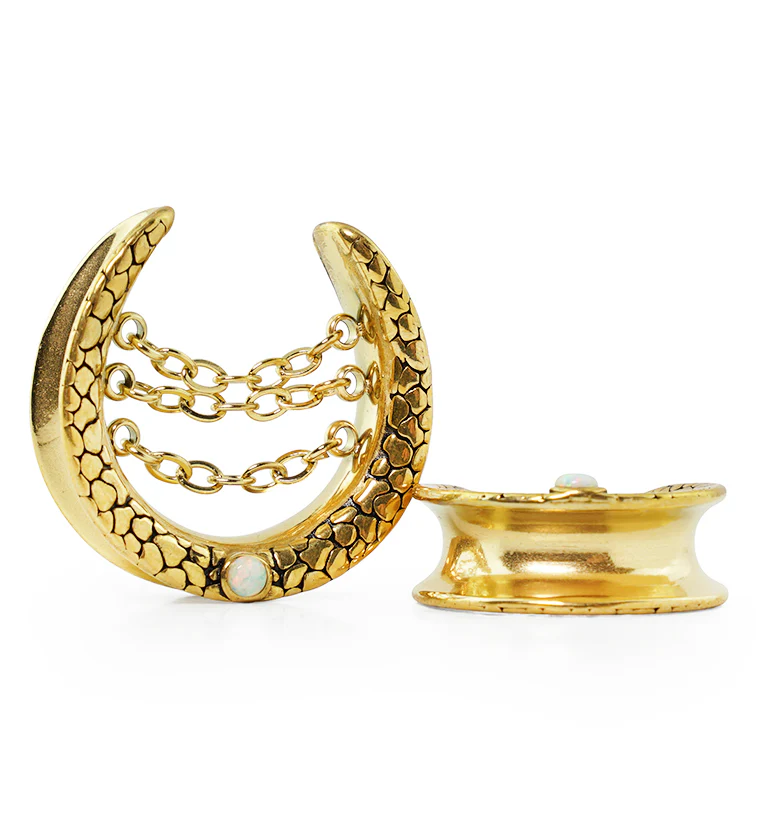 Gold PVD Opalite Osteo Stainless Steel Saddles With Dangle Chain - Mrs Treak