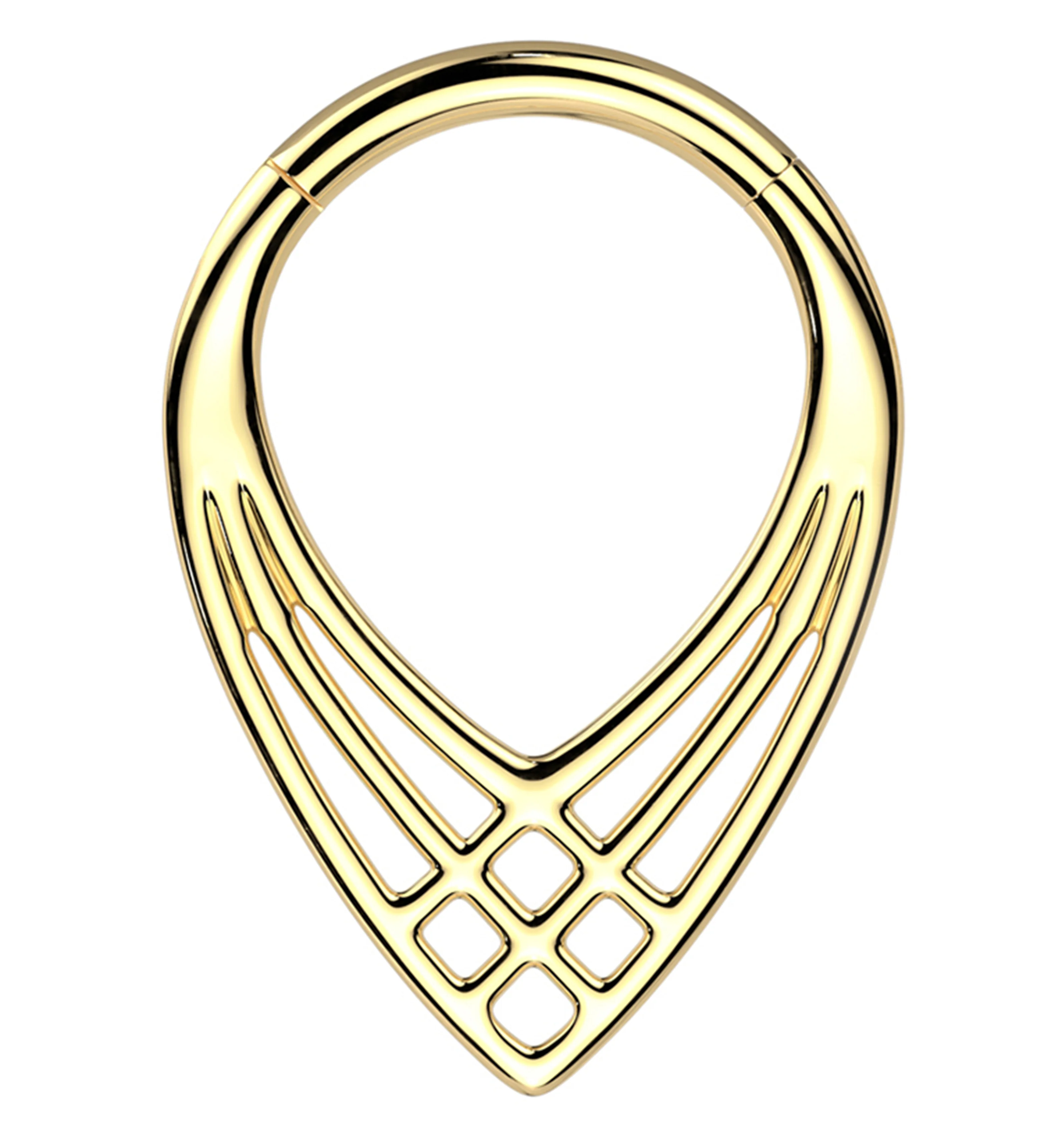 Gold PVD Criss Cross Teardrop Titanium Segment Ring - Mrs Treak