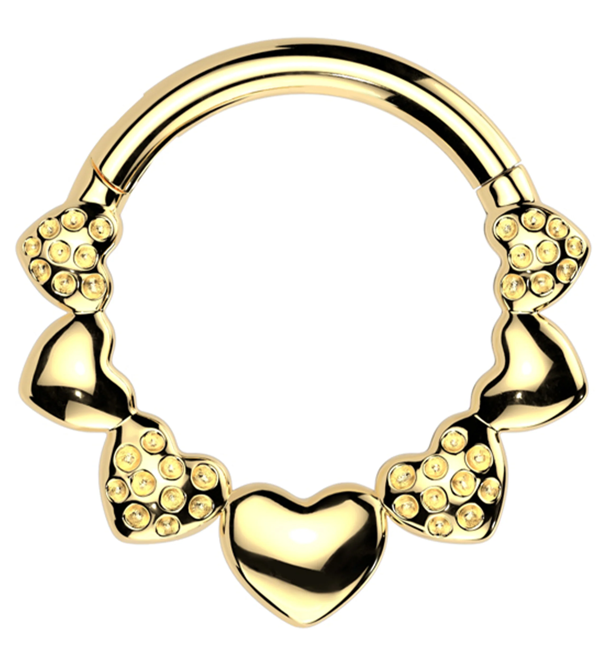 Gold PVD Hammered Heart Stainless Steel Hinged Segment Ring - Mrs Treak