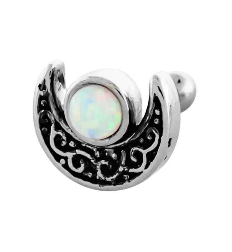 Half Moon White Opalite Cartilage Barbell - Mrs Treak