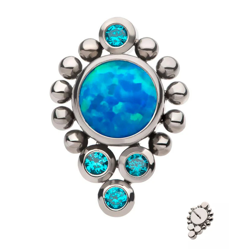 Regal Blue Opalite Aqua CZ Titanium Threadless Top - Mrs Treak