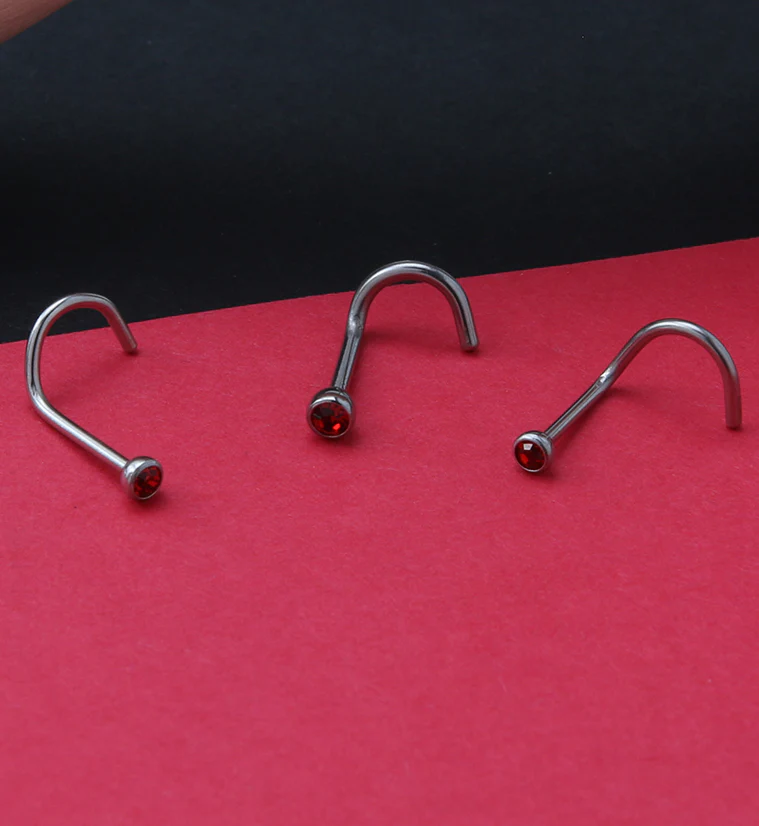Red Gem Nose Screw Ring - Mrs Treak