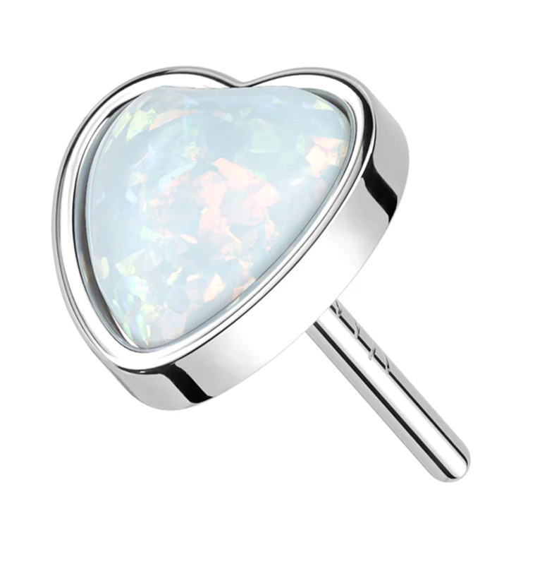 14kt White Gold Heart White Opalite Threadless Top - Mrs Treak