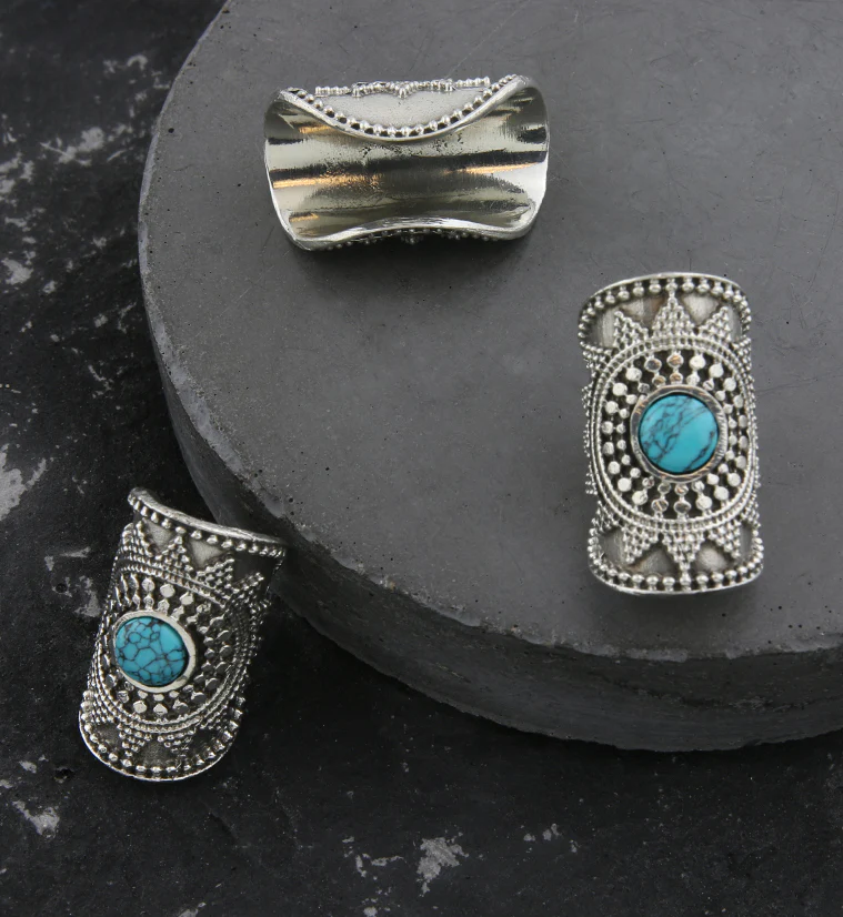 Tribal Howlite Turquoise White Brass Dreadlock Cuff - Mrs Treak