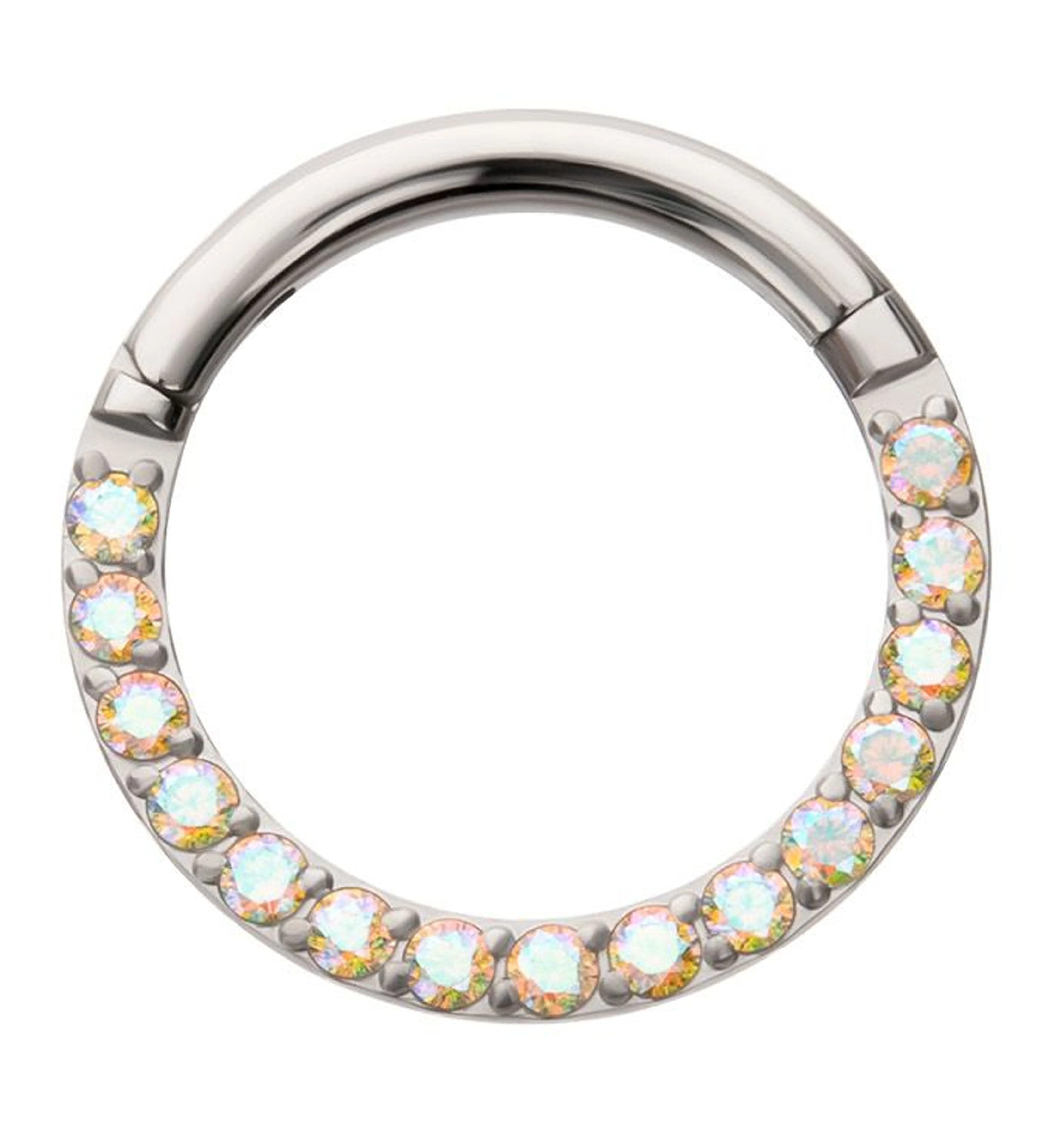 Rainbow Aurora CZ Titanium Hinged Segment Ring - Mrs Treak