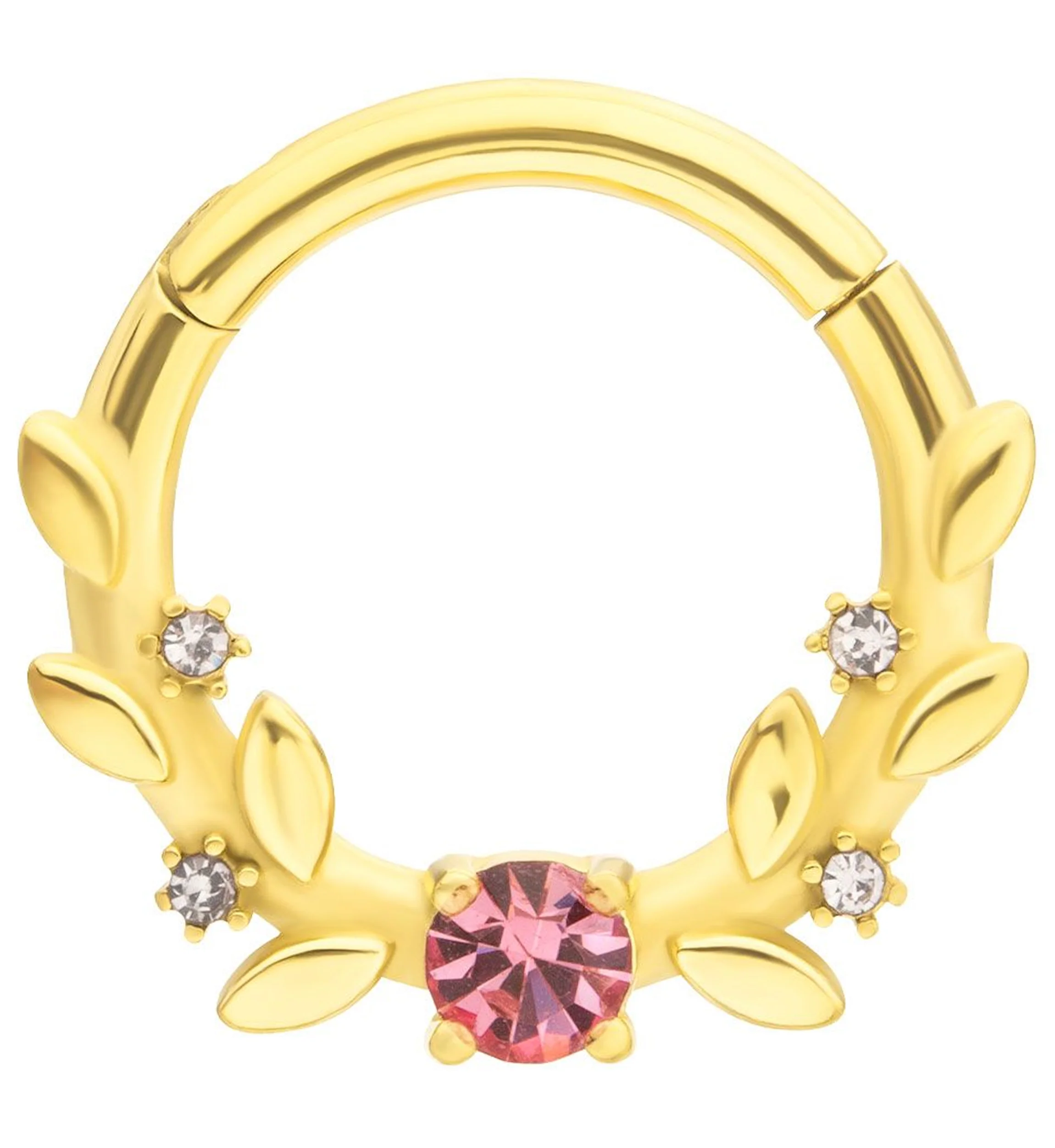 Gold PVD Vine Pink And Clear CZ Stainless Steel Hinged Segment Ring - Mrs Treak
