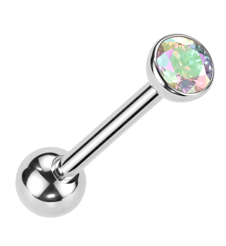 Rainbow Aurora Bezel CZ Titanium Threadless Barbell - Mrs Treak